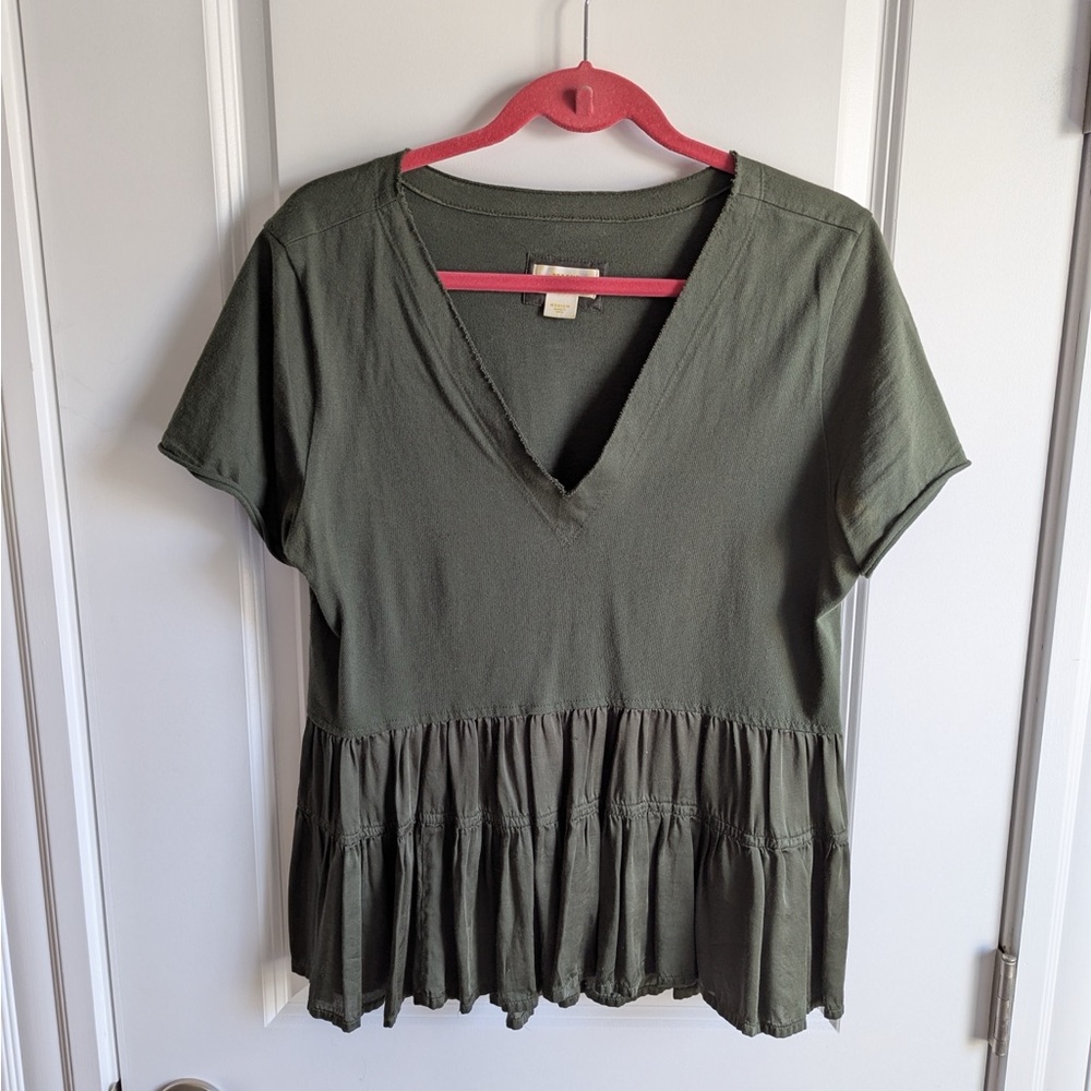 Olive Green V-Neck Women's (M) Top